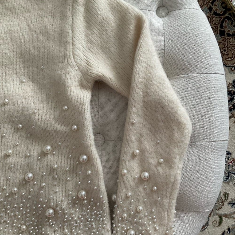 Zara Cream Crew Neck Sweater with Embellishments - Picture 6 of 8